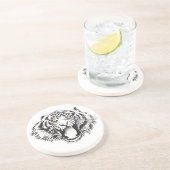 Growling tijger in zwart met gele ogen zandsteen onderzetter (Zijkant)