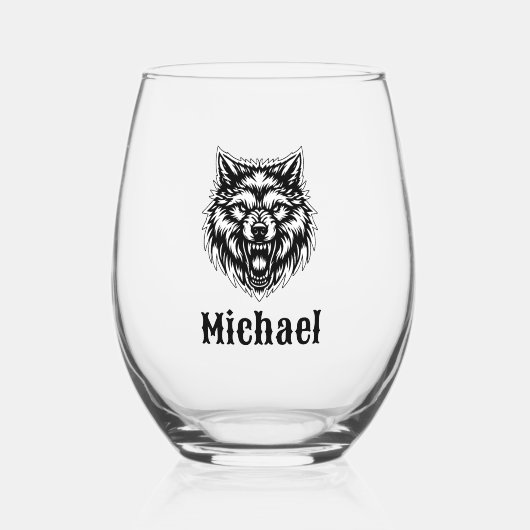 Growling Wolf Personalized Wijnglas Zonder Voet (Voorkant)