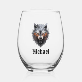 Growling Wolf Personalized Wijnglas Zonder Voet