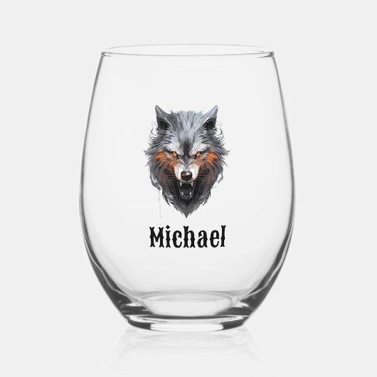 Growling Wolf Personalized Wijnglas Zonder Voet (Voorkant)