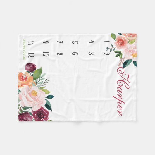 Growth tracker - Boho waterverf met rozen Fleece Deken (Voorkant (Horizontaal))