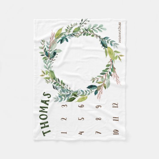 Growth tracker - Groene takken Milestone Fleece Deken (Voorkant)