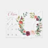 Growth tracker - Mijlpaal boho waterverf bloemen Fleece Deken (Voorkant (Horizontaal))