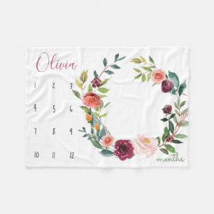 Growth tracker - Mijlpaal boho waterverf bloemen Fleece Deken