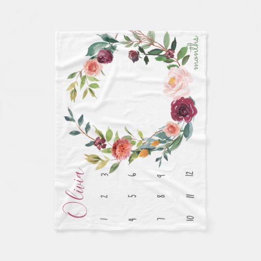 Growth tracker - Mijlpaal boho waterverf bloemen Fleece Deken (Voorkant)