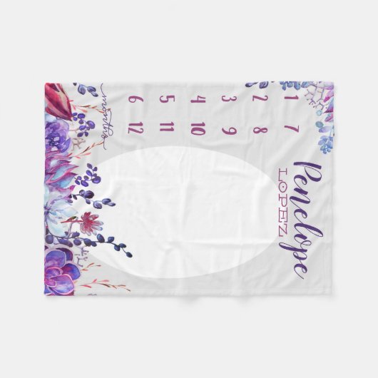 Growth tracker - Mijlpaal - Paarse waterverf Fleece Deken (Voorkant (Horizontaal))