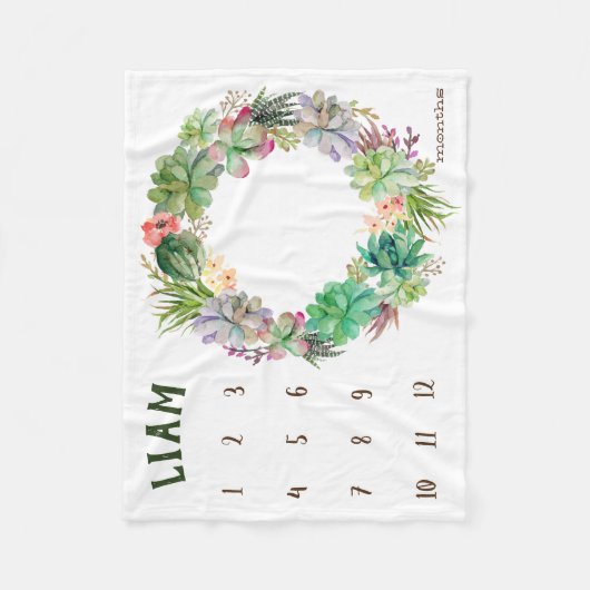 Growth tracker - Mijlpaal - Succulente krans Fleece Deken (Voorkant)