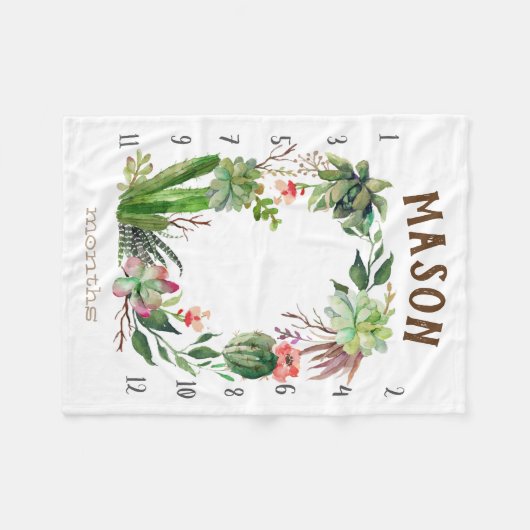 Growth tracker - Mijlpaal - Succulente waterverf Fleece Deken (Voorkant (Horizontaal))