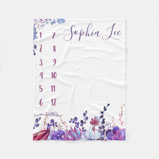 Growth tracker - Mijlpaal - waterverf bloemen Fleece Deken (Voorkant)