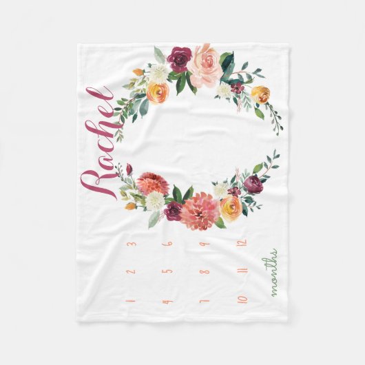 Growth tracker - Milestone meisjesbloemen Fleece Deken (Voorkant)