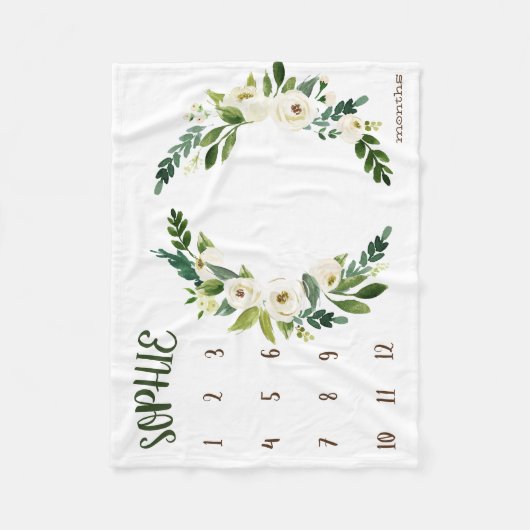 Growth tracker - Witte bloemen takken Milestone Fleece Deken (Voorkant)