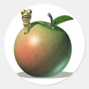 Grub Eating Apple Ronde Sticker