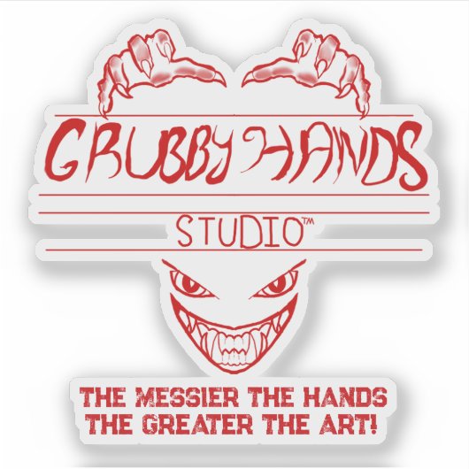 Grubby Hands Studio Logo + Motto Vinyl Sticker (Voorkant)