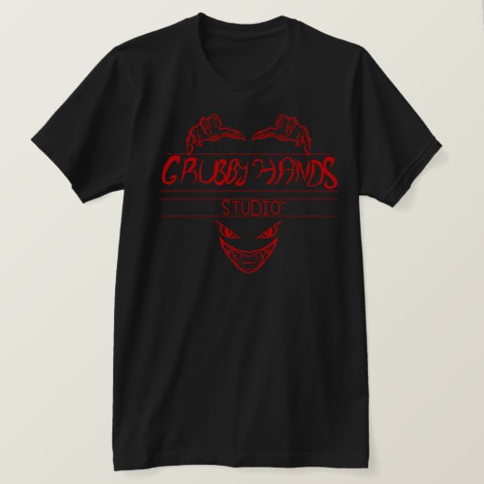 Grubby Hands Studio Rode Logo Zwarte T-shirt (Design voorkant)