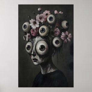 Grueselijk Vrouwengezicht Oog Halloween Print, En Poster