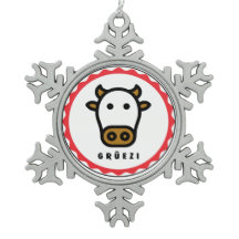 Grüezi - Cute Swiss Koe Snowflake Framed Ornament