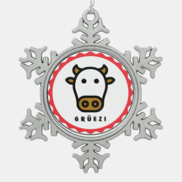 Grüezi - Cute Swiss Koe Snowflake Framed Ornament