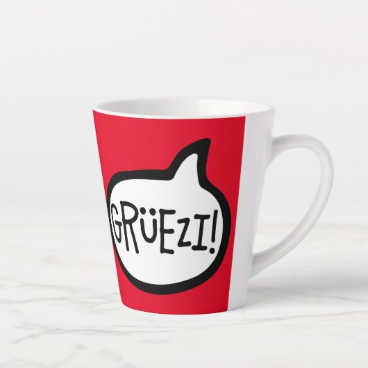 Grüezi. hallo in het Duits Schwiizerdütsch Latte Mok (Rechts)