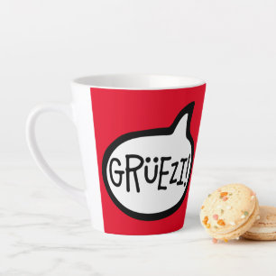 Grüezi. hallo in het Duits Schwiizerdütsch Latte Mok