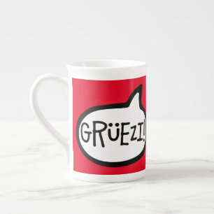 Grüezi. hallo in het Zwitsers Duits, Schwiizerdüts Porselein Kop