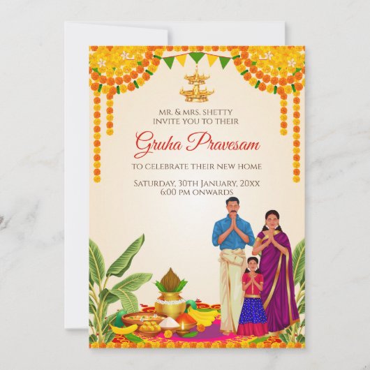 Gruhapravesh invitation & Gruhapravesam invite Kaart (Voorkant)