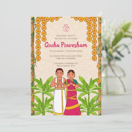 Gruhapravesh nodig Indiase Housewarming uitnodigin Kaart (Staand voorkant)
