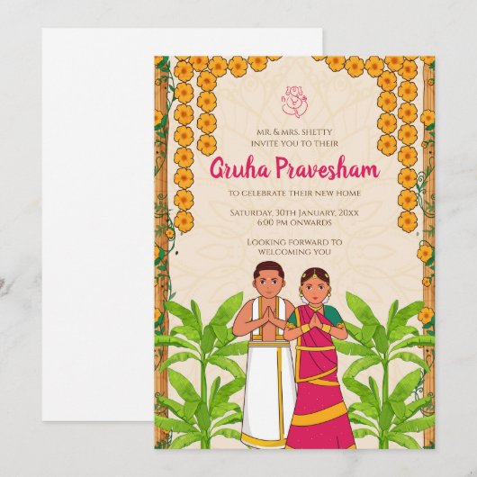 Gruhapravesh nodig Indiase Housewarming uitnodigin Kaart (Voorkant / Achterkant)