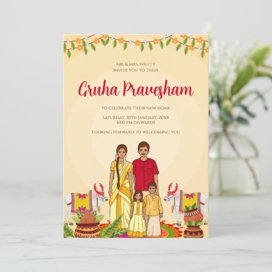 Gruhapravesham nodig Digital Indian Housewarming u Kaart (Staand voorkant)