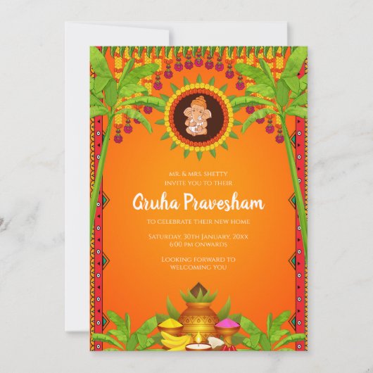 Gruhapravesham uitnodigen Indian Housewarming uitn Kaart (Voorkant)