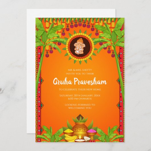 Gruhapravesham uitnodigen Indian Housewarming uitn Kaart (Voorkant / Achterkant)