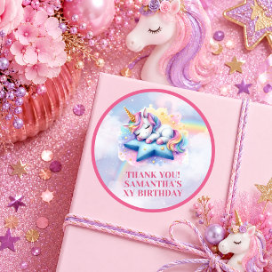 Gruizige Pastel Eenhoorn Meisje Verjaardagsfeest S Ronde Sticker