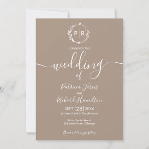 Grullo Monogram Calligrafie Foto Bruiloft Kaart