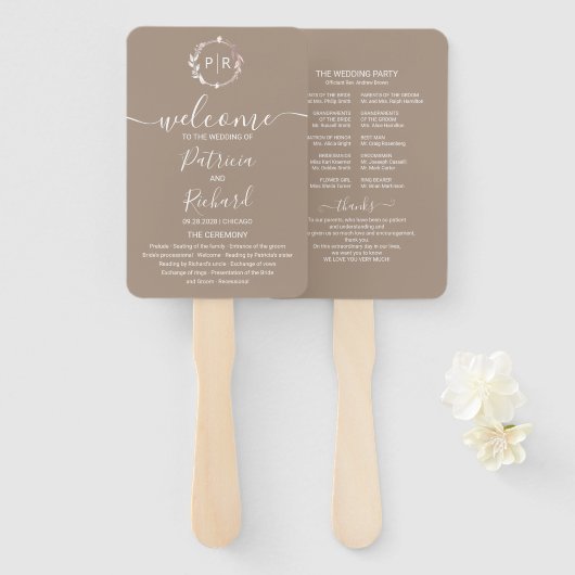 Grullo Terracotta Wedding Programme Hand Fan Handwaaier (Voorkant en achterkant)
