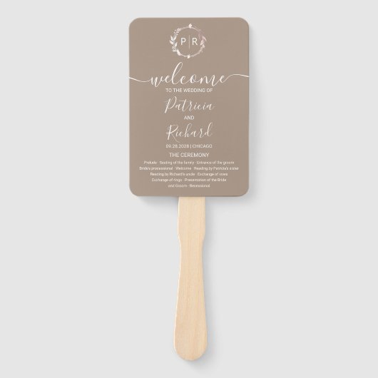 Grullo Terracotta Wedding Programme Hand Fan Handwaaier (Voorkant)