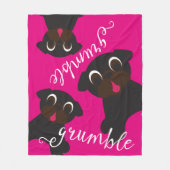 Grumble Black Pug Fleece Blanket Hot Pink (Voorkant)