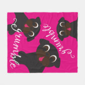 Grumble Black Pug Fleece Blanket Hot Pink (Voorkant (Horizontaal))
