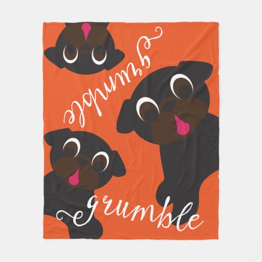 Grumble Black Pugs Fleece Blanket Oranje (Voorkant)