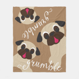 Grumble Fawn Pug Lt Brown Fleece Blanket Deken