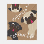 Grumble Pug Light Brown Fleece Blanket (Voorkant)