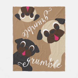 Grumble Pug Light Brown Fleece Blanket