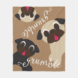 Grumble Pug Light Brown Fleece Blanket Deken