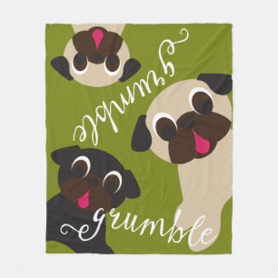 Grumble Pug Light Moss Fleece Blanket