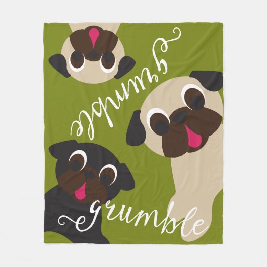 Grumble Pug Light Moss Fleece Blanket (Voorkant)
