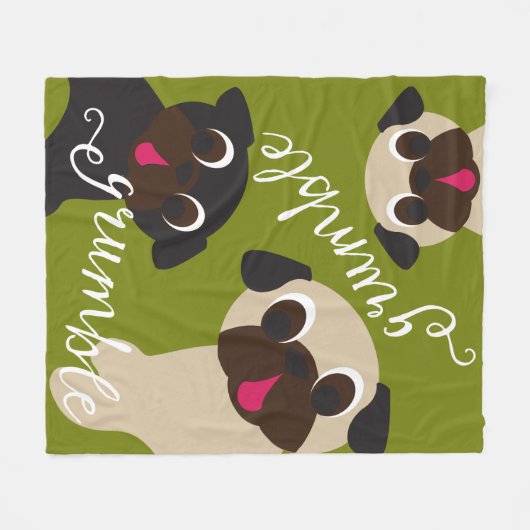 Grumble Pug Light Moss Fleece Blanket (Voorkant (Horizontaal))
