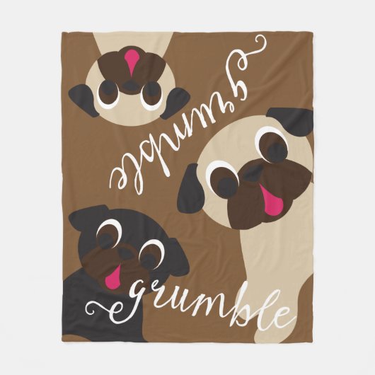 Grumble Pug Medium Brown Fleece Blanket Deken (Voorkant)