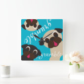 Grumble Pug Wall Clock - 2 Fawn, 1 Black Vierkante Klok (Huis)