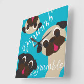 Grumble Pug Wall Clock - 2 Fawn, 1 Black Vierkante Klok (Hoek)