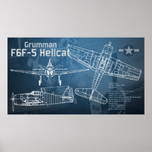 Grumman F6F Hellcat-blauwdruk Poster
