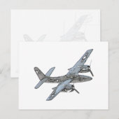 Grumman F7F Tigercat Vliegtuig Pencil Tekening Briefkaart (Voorkant / Achterkant)