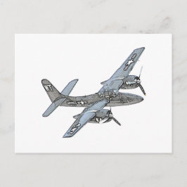 Grumman F7F Tigercat Vliegtuig Pencil Tekening Briefkaart